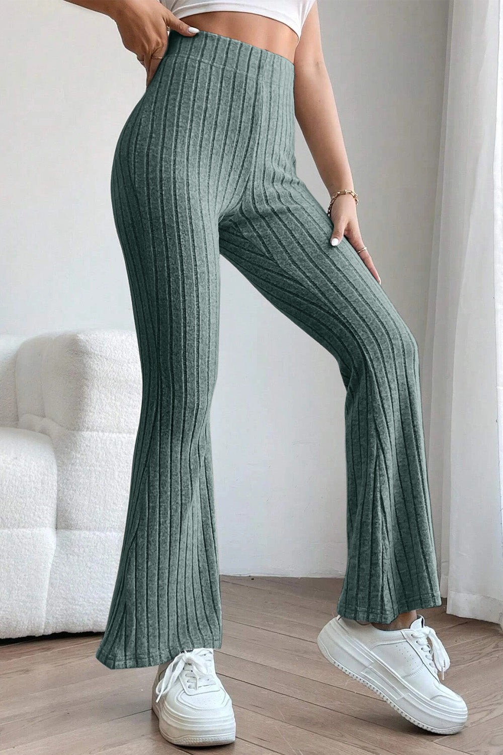 Basic Bae Full Size Ribbed High Waist Flare Leggings