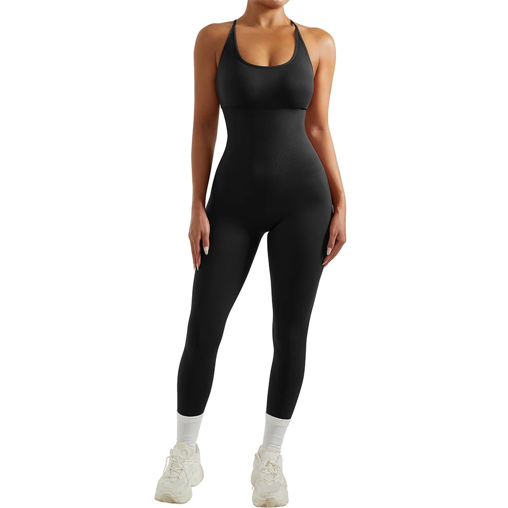 Sleeveless Slim Fit Open Back Activewear Bodycon Jumpsuit