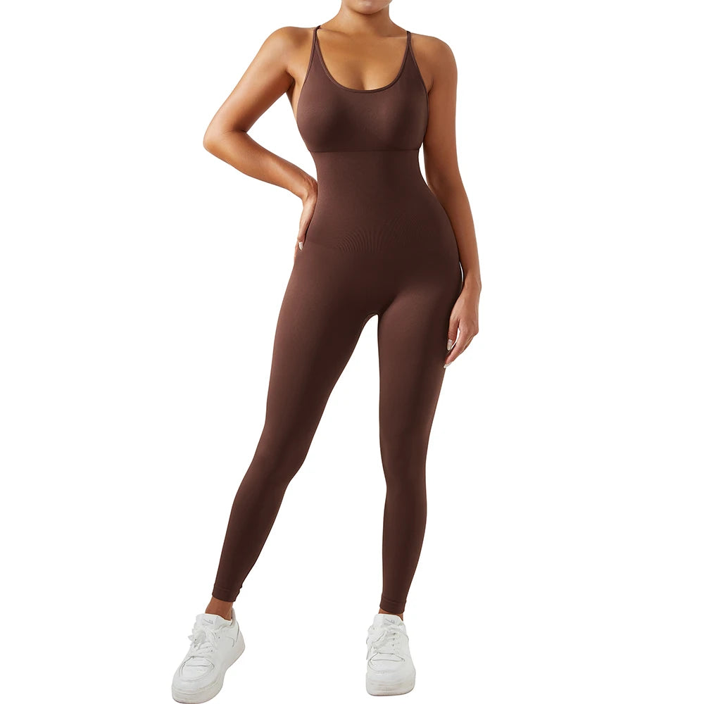 Sleeveless Slim Fit Open Back Activewear Bodycon Jumpsuit