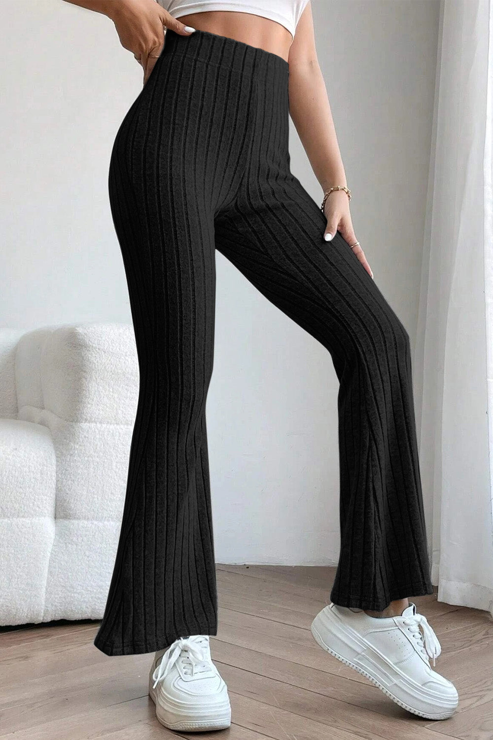 Basic Bae Full Size Ribbed High Waist Flare Leggings