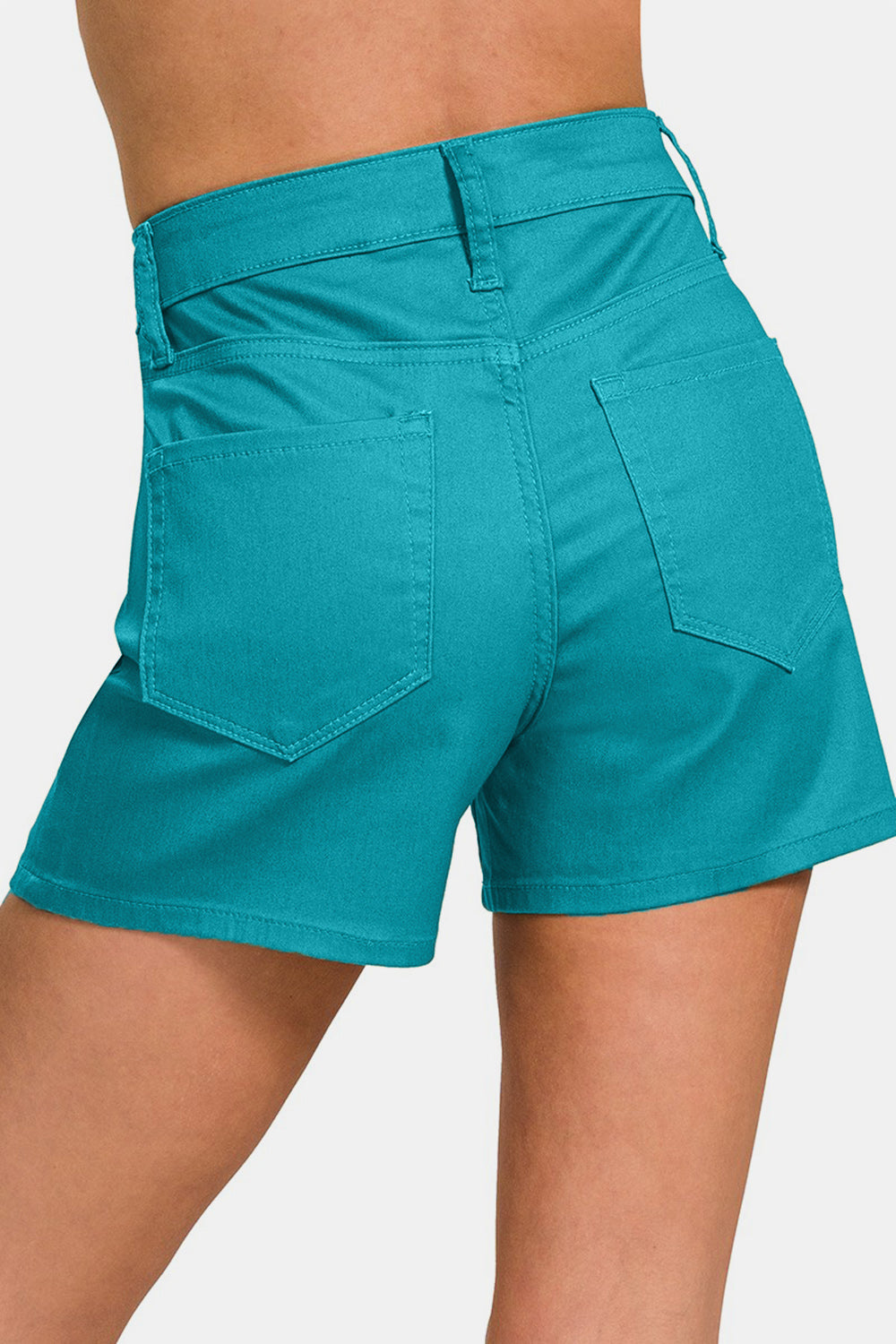 Zenana Turquoise High Waist Denim Shorts